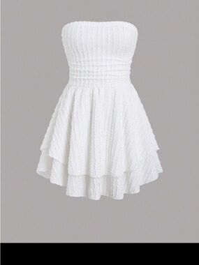 SHEIN White Strapless Ruched Tiered Mini Dress